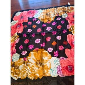 Vintage Anne Klein “For Collection” 100% Silk Square Scarf 34” Black Floral